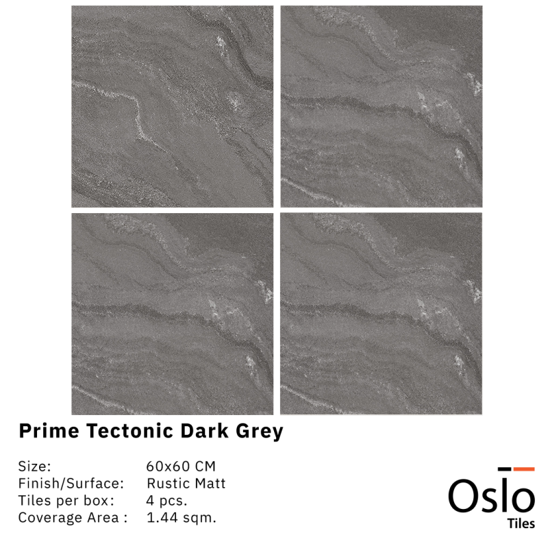 Prime Tectonic Dark Grey Porcelain Tile dark grey color size 60x60 cm Rustic Matt finish