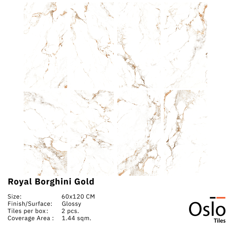 Royal Borghini Gold Porcelain Tile Beige Marble Design Size 60x120CM Glossy Finish