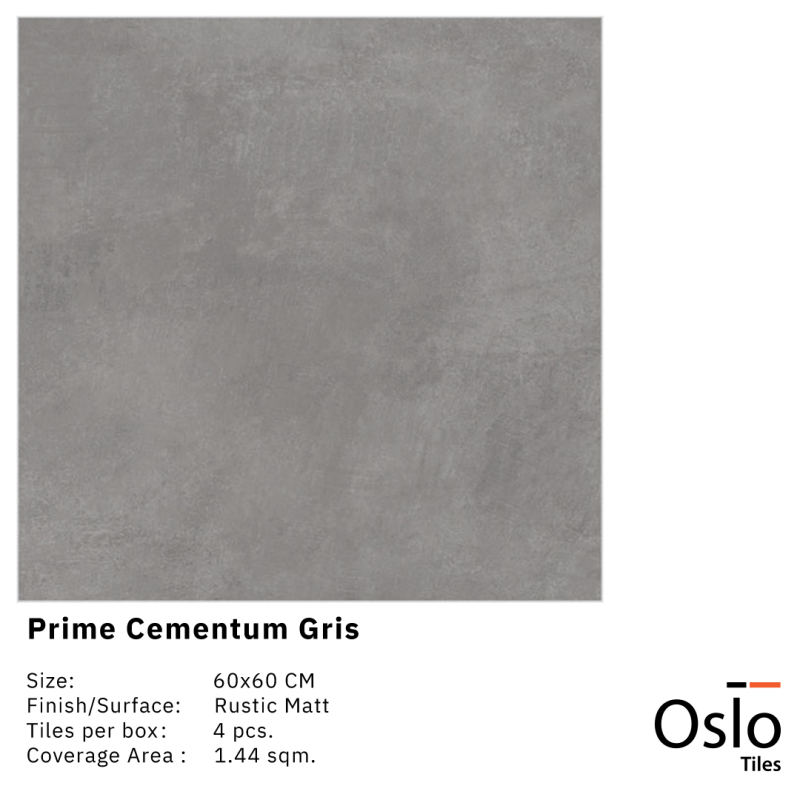 Prime Cementum Gris Porcelain Tile Grey color size 60x60 cm Rustic Matt finish