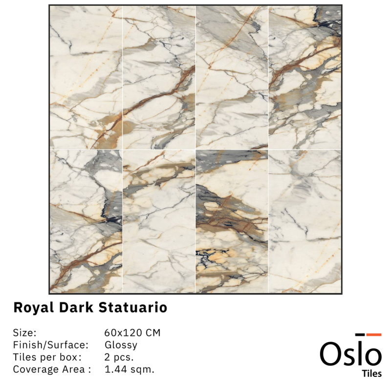 Royal Dark Statuario Porcelain Tiles Size 60x120CM Yellow Marble Design Glossy Finish