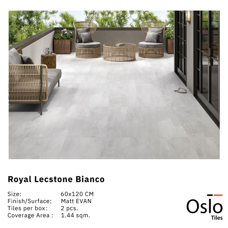 Royal Lectsone Bianco Porcelain Tile Grey Stone Design Size 60x120CM Matt Evan Finish