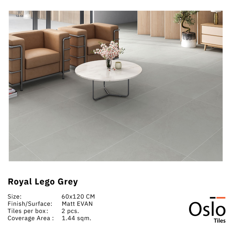 Royal Lego Grey - Porcelain Tiles Grey Color design Size 60x120 CM EVAN Matt  Finish