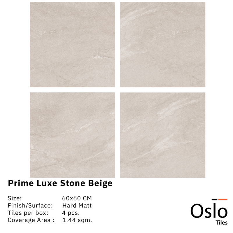 Prime Luxe Stone Beige กระเบื้องพอร์ซเลน ลายหินสีเบจ ขนาด 60x60 cm ผิวด้าน