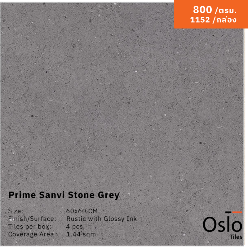 Prime Sanvi Stone Grey - Porcelain Tiles Grey Color Size 60x60CM Rustic with Glossy Ink Finish