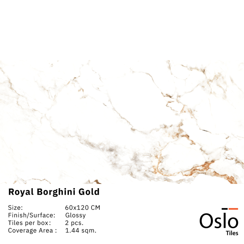 Royal Borghini Gold Porcelain Tile Beige Marble Design Size 60x120CM Glossy Finish