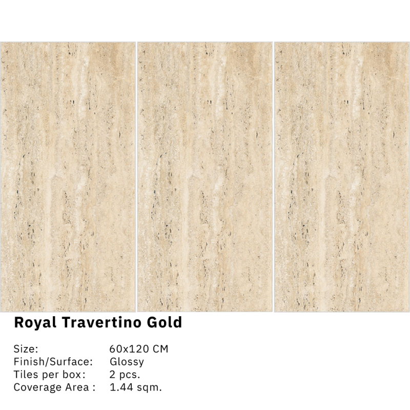 Royal Travertino Gold  Porcelain Tile Cream Marble Design Size 60x120CM Glossy Finish