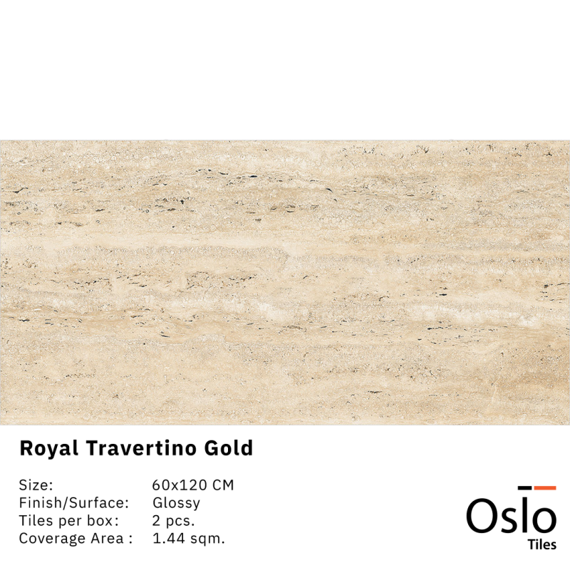 Royal Travertino Gold  Porcelain Tile Cream Marble Design Size 60x120CM Glossy Finish