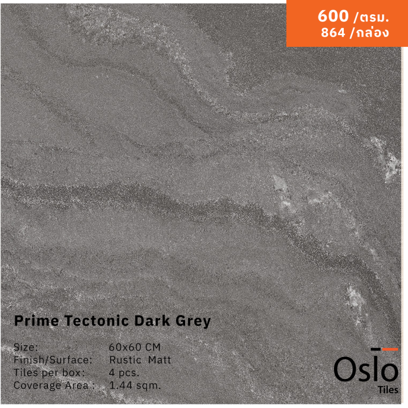 Prime Tectonic Dark Grey Porcelain Tile dark grey color size 60x60 cm Rustic Matt finish